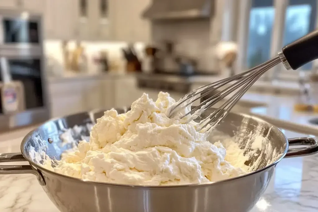 Mixing cream cheese filling for cheesecake