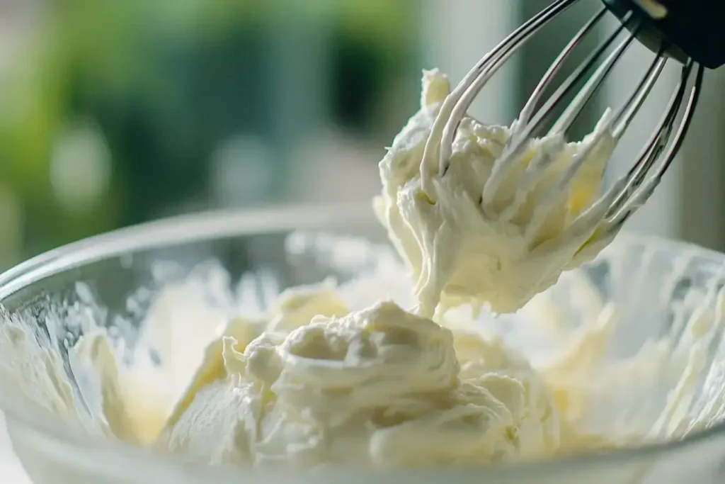 Mixing cream cheese filling for cheesecake bars
