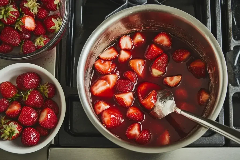 Cooking strawberry topping for cheesecake