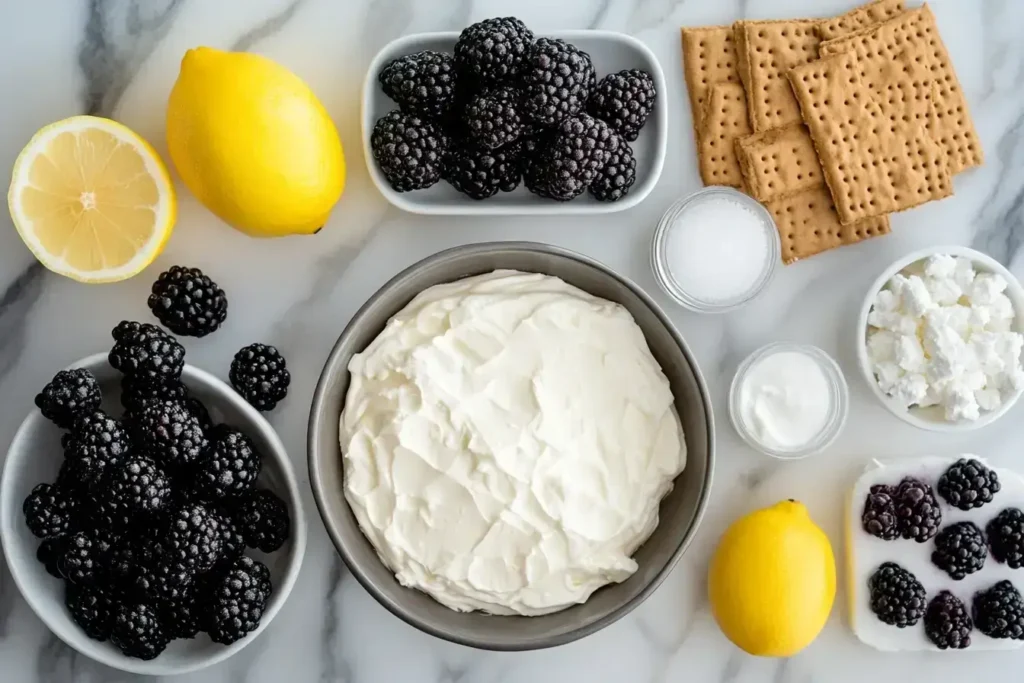Ingredients for no bake blackberry cheesecake