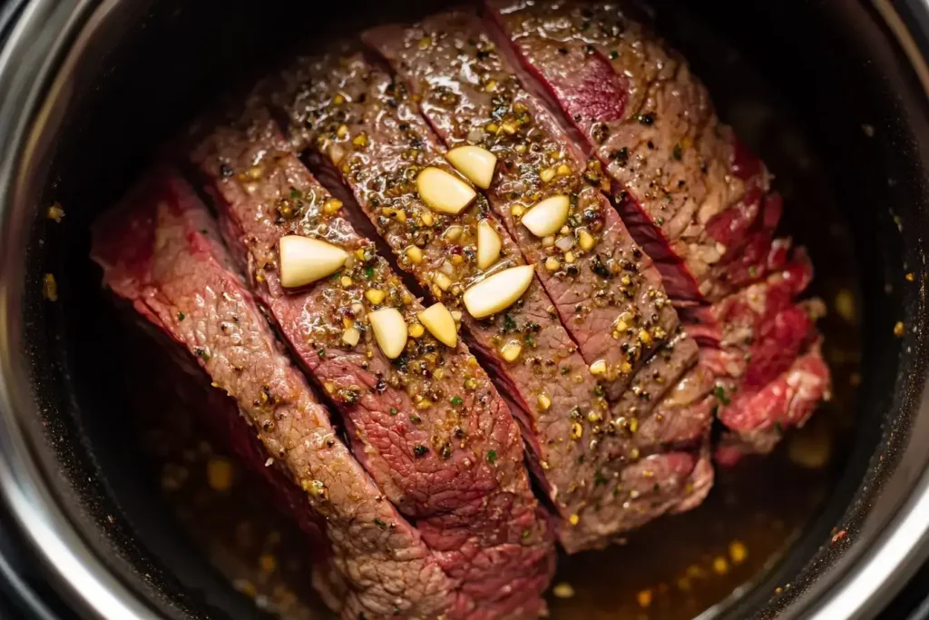 Corned beef brisket in Instant Pot with garlic