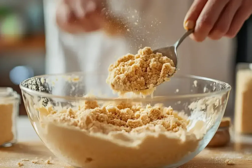 Mixing graham cracker crumbs and butter