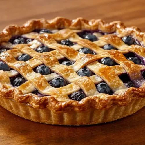 Homemade peach blueberry pie with golden crust