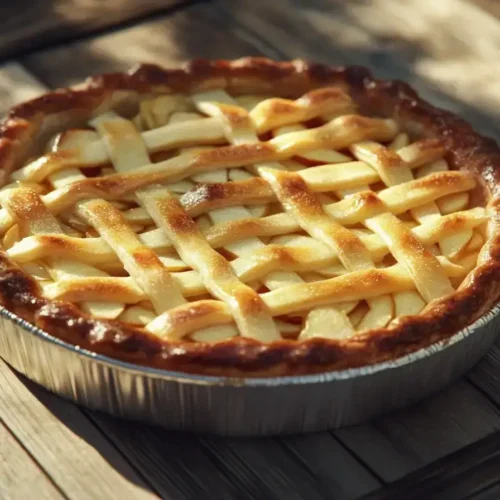Freshly baked French apple pie with golden crust