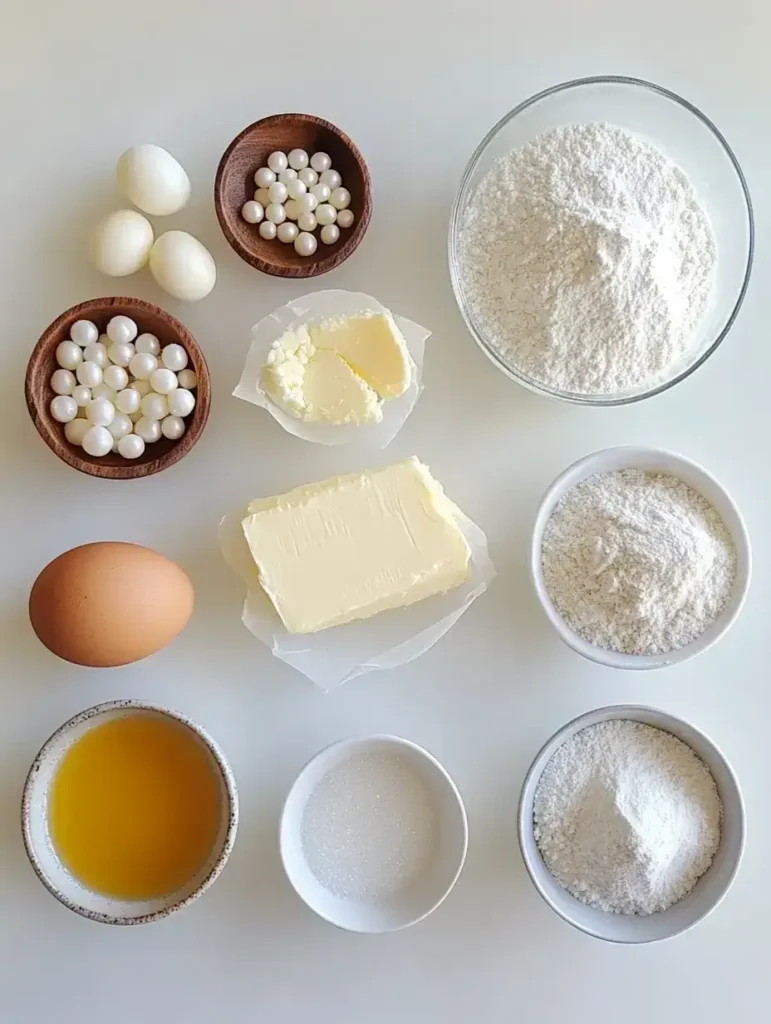 Flat lay of ingredients for pearl sugar waffles