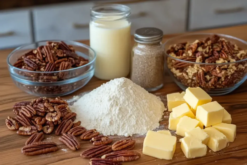 Ingredients for making pecan pie cobbler