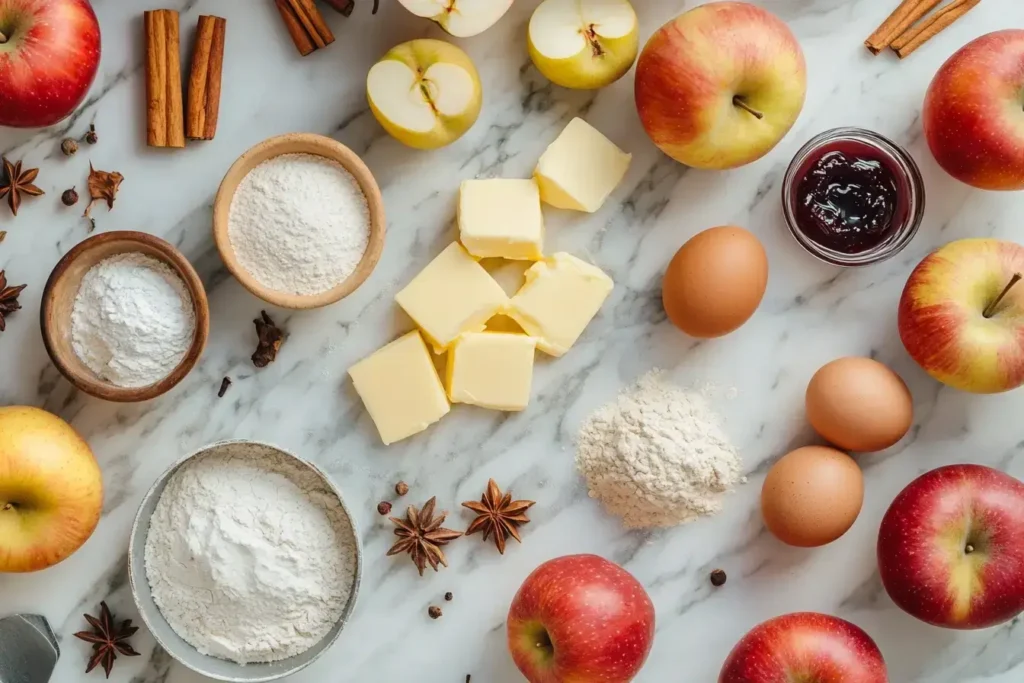 Ingredients for homemade French apple pie