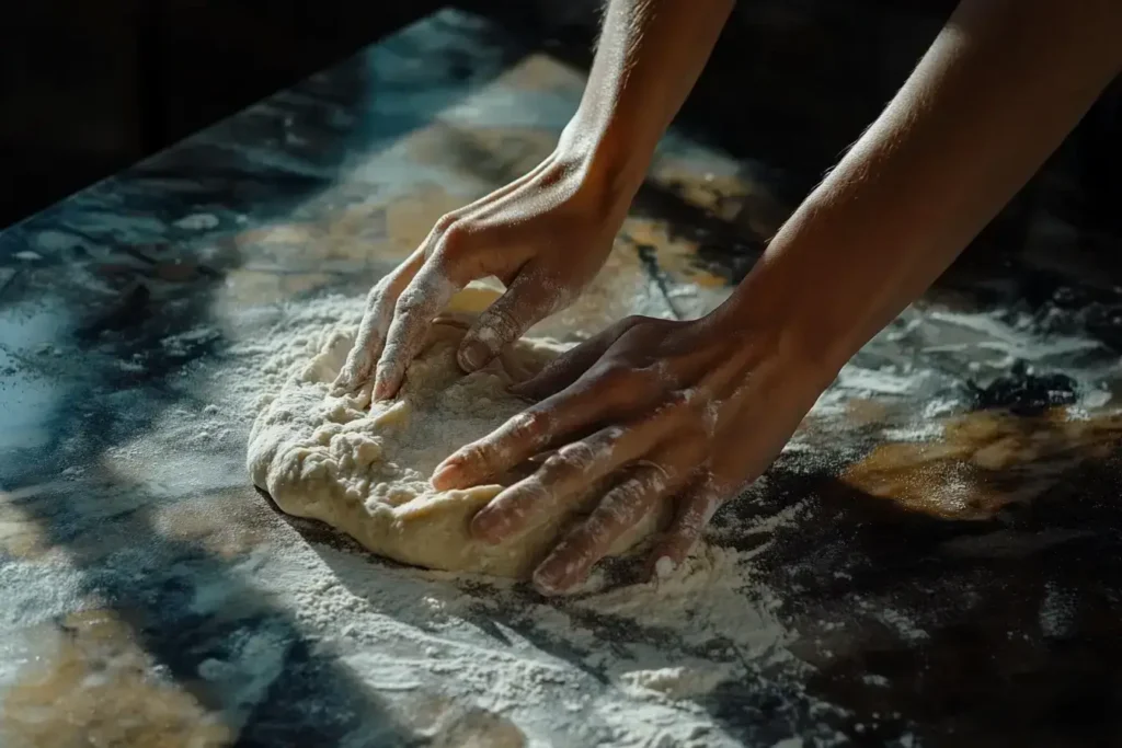 Kneading dumpling dough by hand