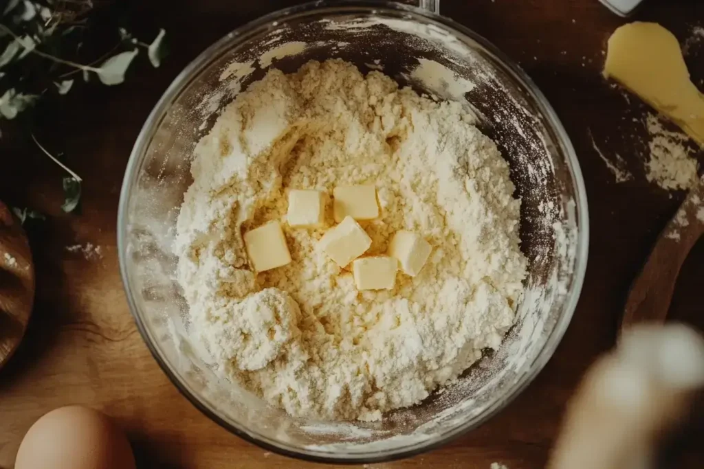 Mixing pie dough ingredients in a food processor