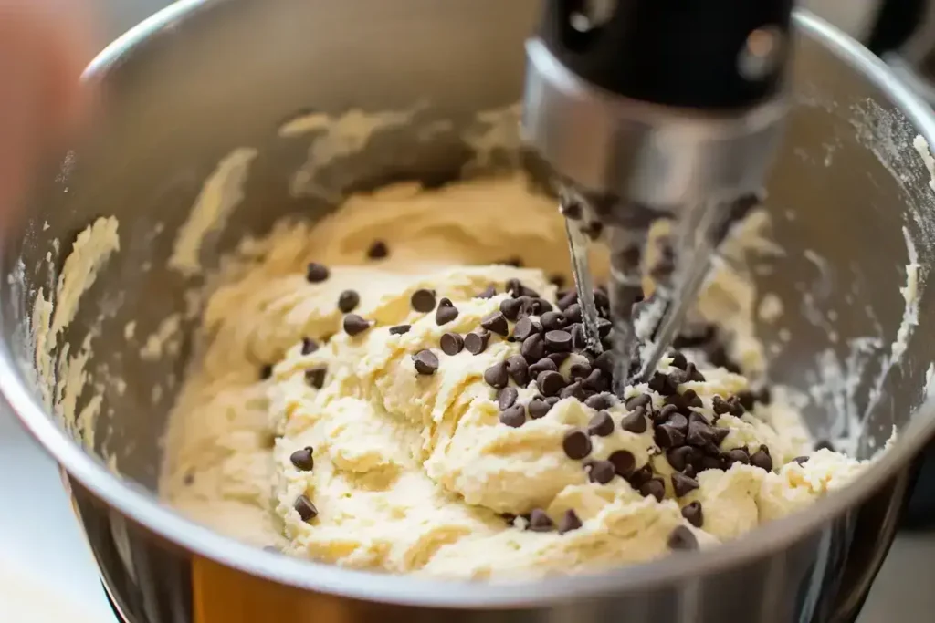 Whisking dry ingredients for mini chocolate chip cookies