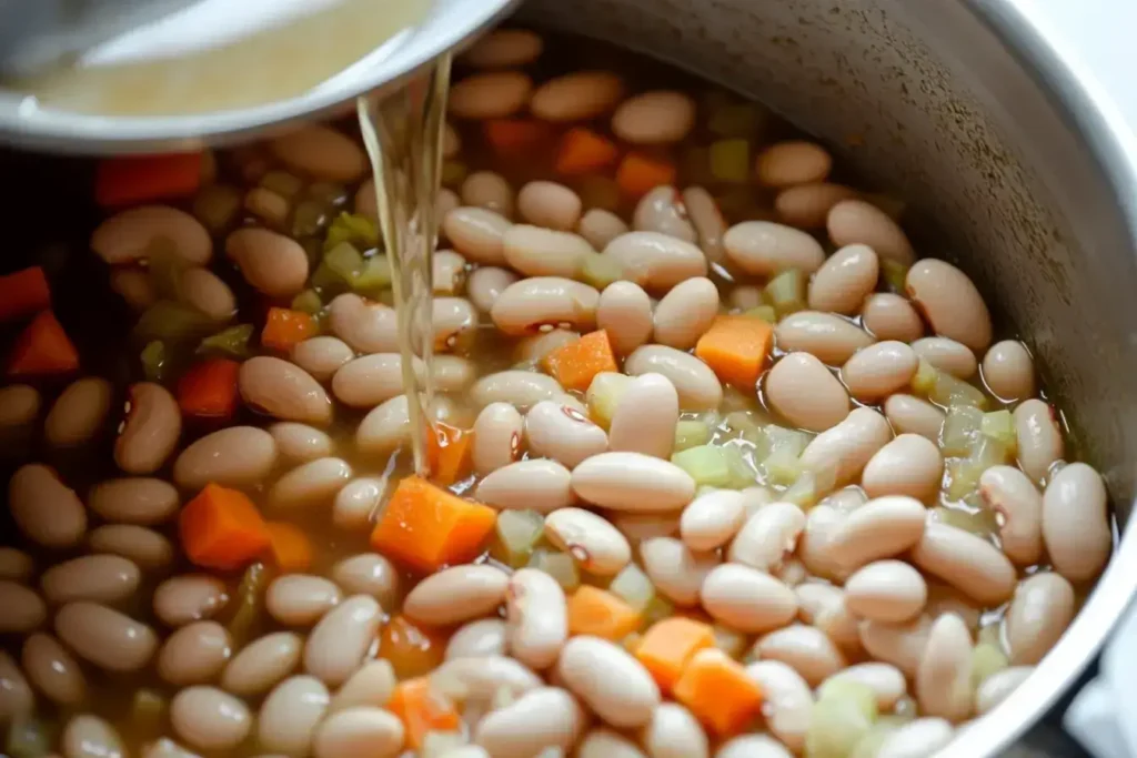 Adding garlic and red pepper to soup base
