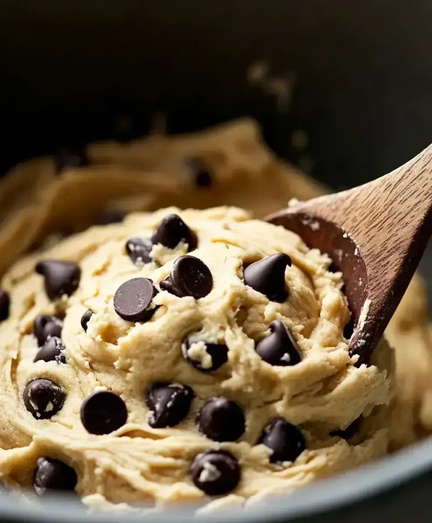 Thick banana peanut butter cookie dough with chocolate chips.