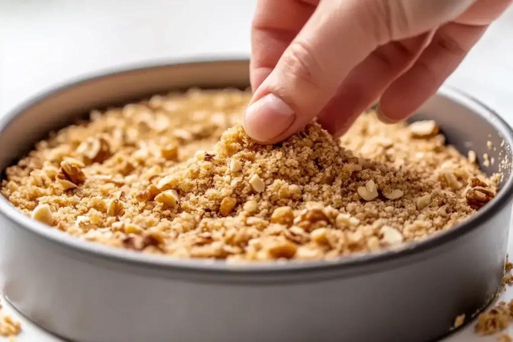 Pressing crust into cheesecake pan