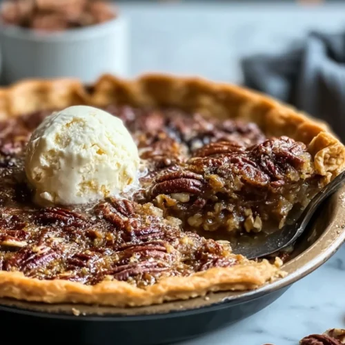 Pecan pie cobbler served warm with vanilla ice cream