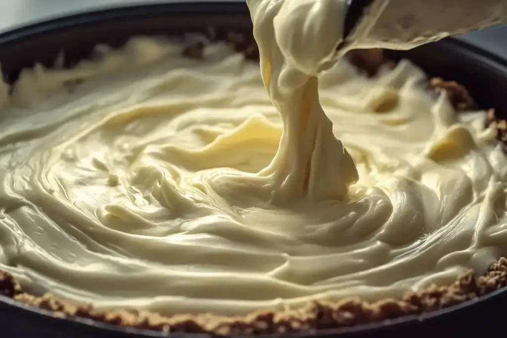 Cheesecake batter filling crust base