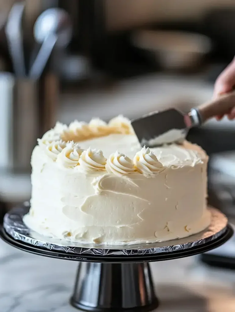 Frosting and assembling the black and white cake