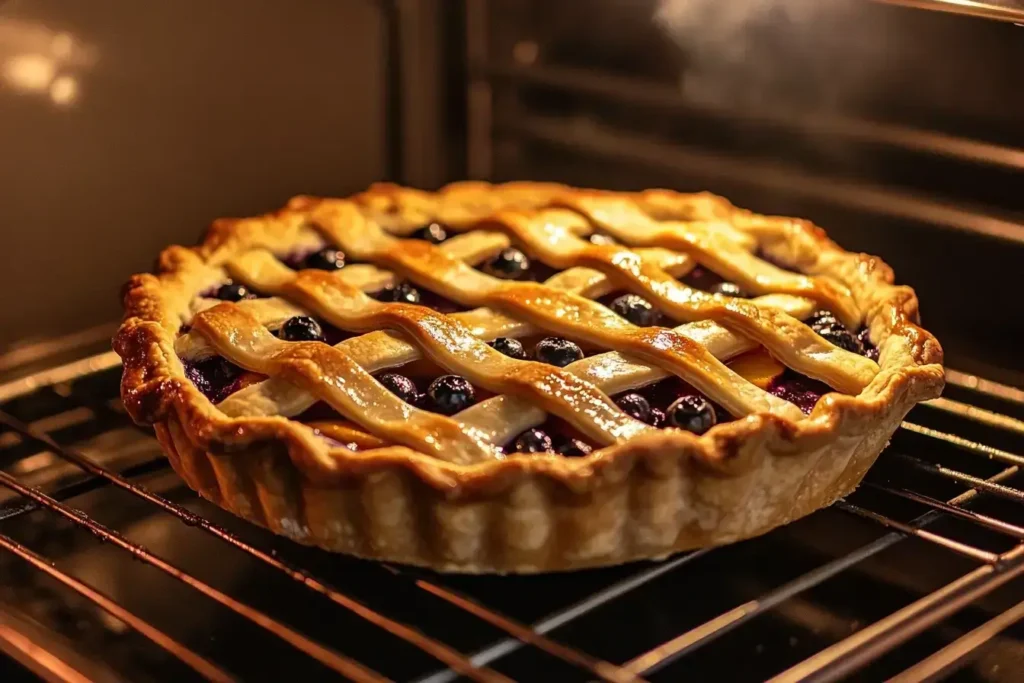 Peach blueberry pie ready to bake